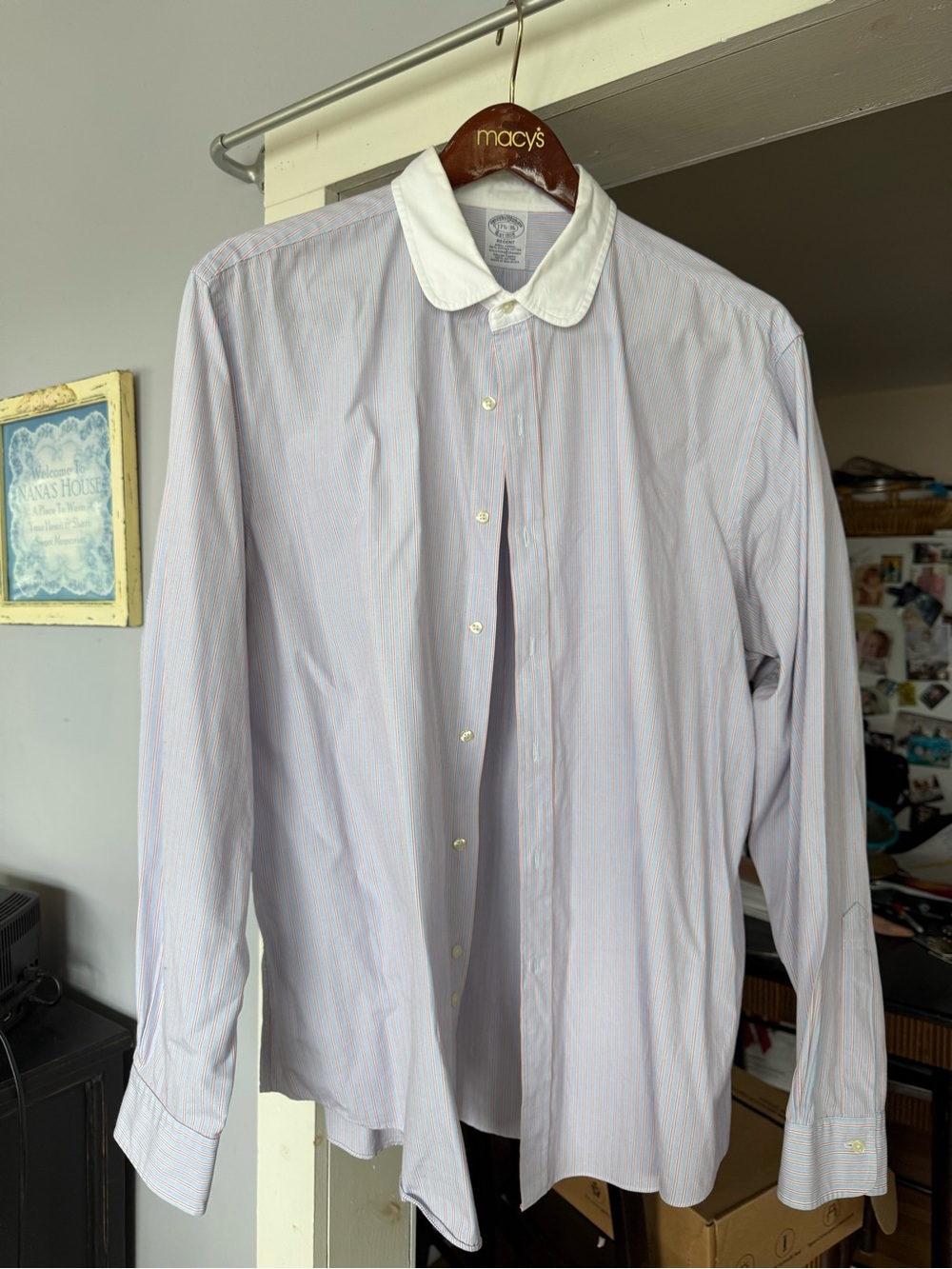 Brooks Brothers White Collar Light Blue & Pink Pinstripe Dress Shirt